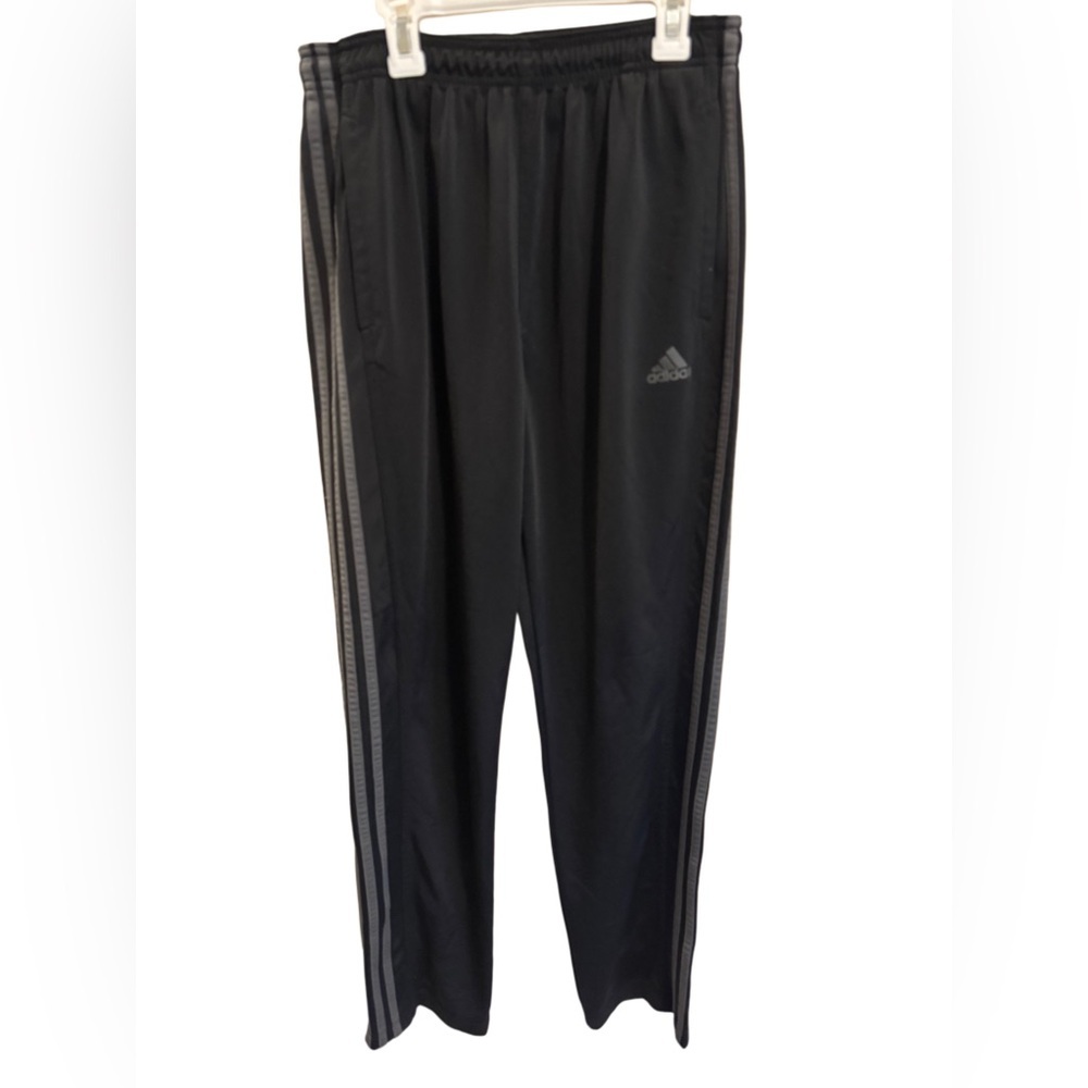 Adidas Men’s Large Black Sweatpants with Gray Stripes